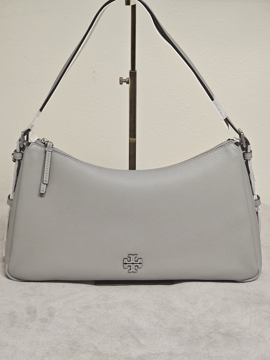 Tory Burch Handbags - Tory Burch Light Grey Pebbled Leather Shoulder Bag